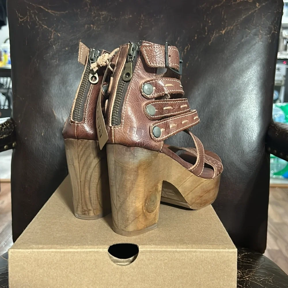 Bed Stu Brown Leather Strappy Platform Sandals